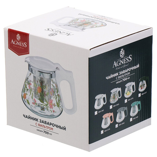 Чайник заварочный стекло, 0.7 л, с ситечком, Agness, 885-080