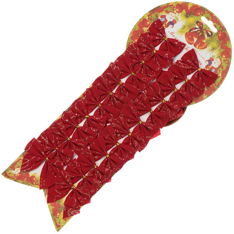 Набор елочных украшений Банты, 24 шт, красный, 6 см, текстиль, SY18WXN-093