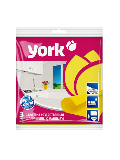 Салфетка бытовая вискоза, 35 х 35 см, 3 шт, York, Домова, 2001/G0051