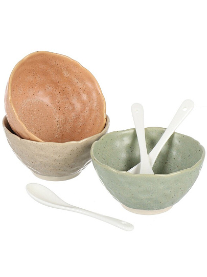 Соусник керамика, Billibarri, Tapas Lounge, 11 см, 3 шт, с ложкой, бамбуковая подставка, 900-526