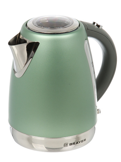 Чайник электрический Brayer, 6111BR, зеленый, 1.7 л, 2200 Вт, скрытый нагревательный элемент, нержавеющая сталь