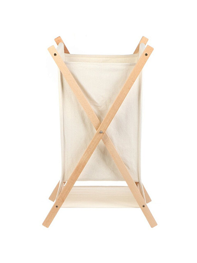 Корзина для белья, 39х62 см, прямоугольная, дерево, текстиль, бежевая, Y4-7885