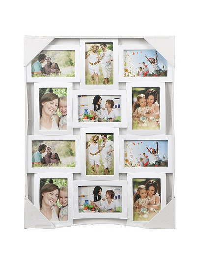 Фоторамка-коллаж на 12 фото, 47х62 см, белая, Изгибы