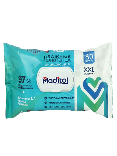 Полотенца влажные Maditol, 60 шт, очищающие, 14397