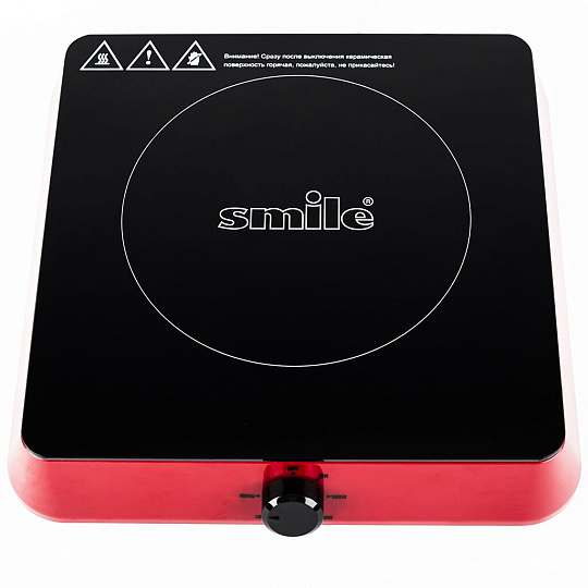 Плита электрическая Smile, EPI 9050, 1600 Вт, 1 конфорка, индукционная, стеклокерамика, механическая, переключатель поворотный, красная