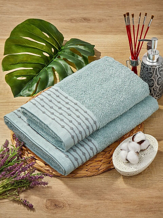 Полотенце банное 70х140 см, 100% хлопок, 470 г/м2, Дафна, ментол, Узбекистан, 5320470140