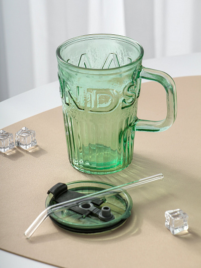 Стакан 450 мл, стекло, Эмеральд, с трубочкой, B060524