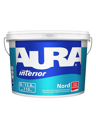 Краска водно-дисперсионная, Aura, Nord, акриловая, интерьерная, матовая, 9 л