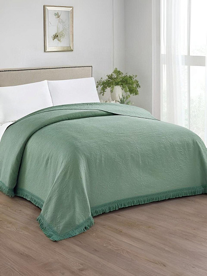 Покрывало евро, 240х260 см, 52% полиэстер, 48% хлопок, жаккард, Cleo, BOSQUA, зеленое, 240/005-BSQ