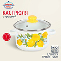Кастрюля эмалированная сталь, 3 л, крышка стекло, цилиндрическая, Сибирские товары, Лимоны, 1MD181S, индукция