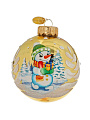 Елочный шар Снеговик с подарком, 8 см, стекло, КУ-80-244003