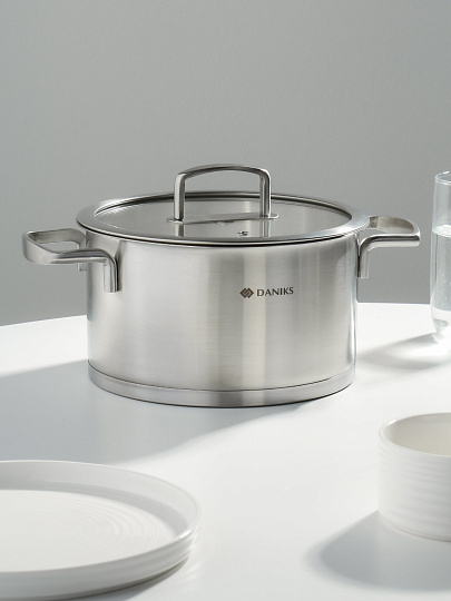 Кастрюля нерж, 4.75 л, с крыш, крыш стекло, Daniks, Тахо, индукц, SD-064-22