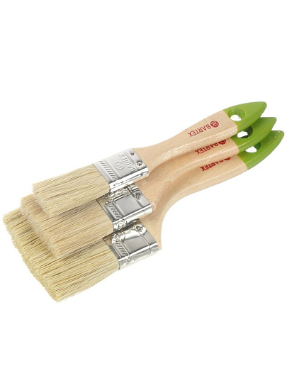 Набор кистей Bartex, Стандарт, 3 шт, 25, 50, 75 мм, натуральная щетина, рукоятка дерево