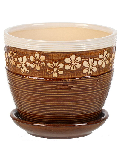 Горшок керамика, 0.7 л, 12х11.3 см, коричневый, Цветы, Y4-8773