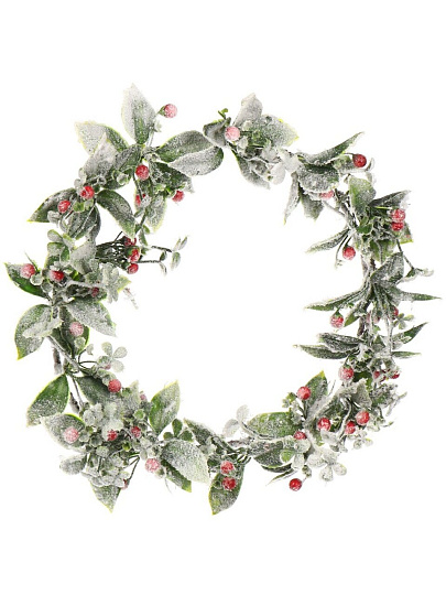 Венок рождественский 40 см, с ягодами, заснеженный, SYHHA-0823075