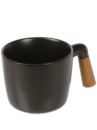Кружка керамика, 270 мл, с деревянной ручкой, Y4-11011, черная