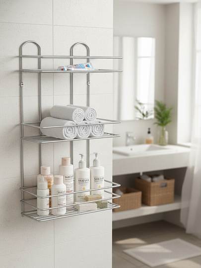 Полка для ванной металл, настенная, 3 яруса, прямая, 30х13.5х52 см, Пу-пр-054