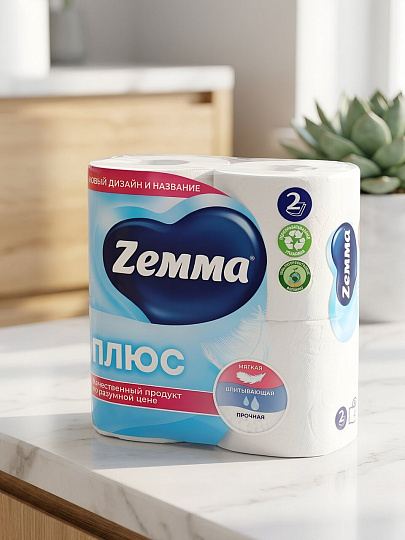 Туалетная бумага ZEMMA, Плюс, 2 слоя, 4 шт, 23 м, с втулкой, белая