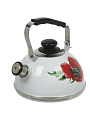 Чайник сталь, эмалированное покрытие, 2.5 л, со свистком, подвижная ручка, Рубин, Маковый цветок, белый, TM04/25/03/04 - фото 2