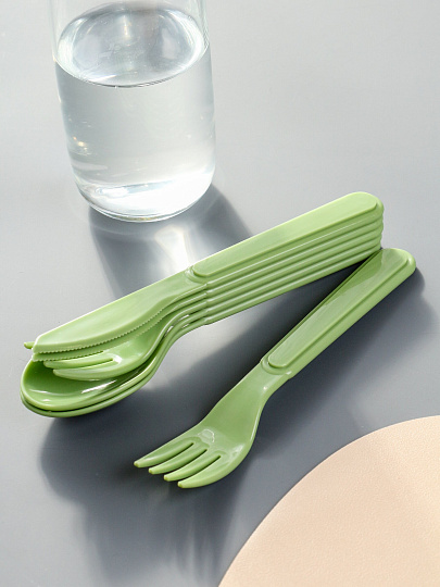 Набор столовых приборов пластик, 6 предметов, зеленый, столовый, 222136218/08, вилка, ложка, нож