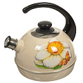Чайник сталь, эмалированное покрытие, 3.5 л, со свистком, декор в ассортименте, ручка консольная, Рубин, слоновая кость, T04/35/04/06/07/09/26/24
