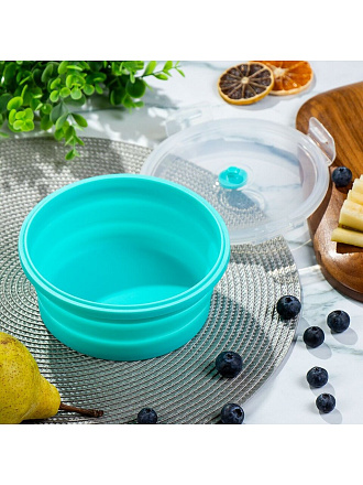 Контейнер пищевой пластик, 0.8 л, голубой, круглый, складной, Y4-6485