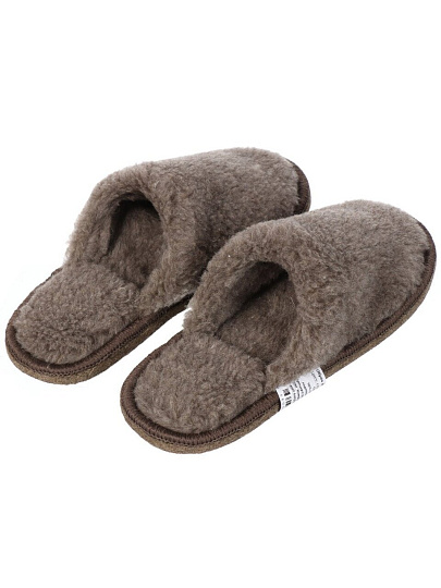 Тапки для мужчин, шерсть, серо-коричневые, р. 41-43, закрытые, ТМ003СК