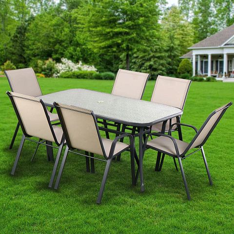 Мебель садовая Green Days, бежевая, стол, 150х90х70 см, 6 стульев, 120 кг, DYX2101