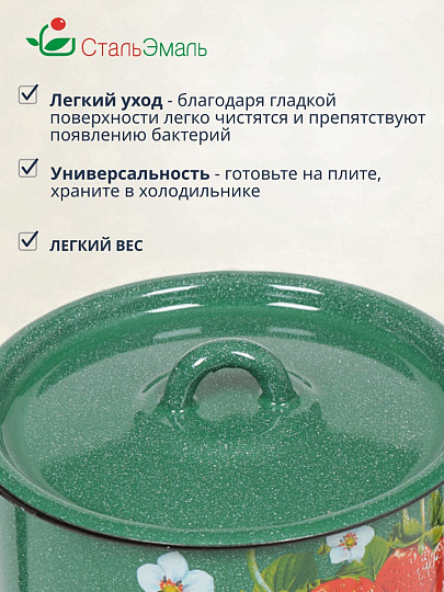 Ковш сталь, эмалированное покрытие, 1.5 л, крышка сталь, стальная ручка, с крышкой, СтальЭмаль, 1с43с, в ассортименте