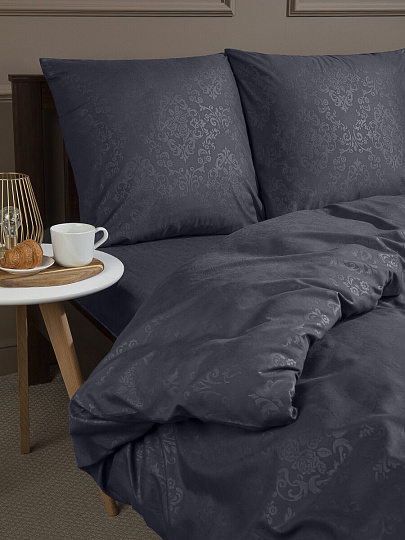 Постельное белье 2-спальное, простыня 180х210 см, 2 наволочки 70х70 см, пододеяльник 175х210 см, Amore Mio, мако-сатин, Regal графит