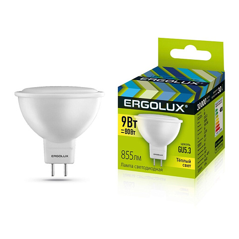 Лампа светодиодная JCDR 9Вт GU5.3 3000K 180-240В Ergolux LED-JCDR-9W-GU5.3-3K