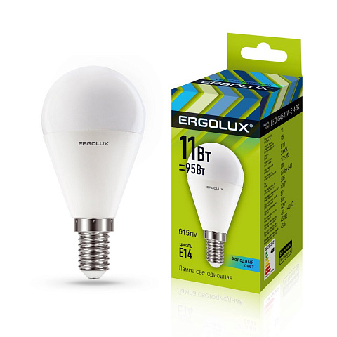 Лампа светодиодная Шар 11Вт E14 4500K 172-265В Ergolux LED-G45-11W-E14-4K