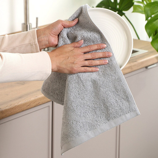 Полотенце кухонное махровое, 30х50 см, 480 г/м2, 100% хлопок, Silvano, Трея, серое, Узбекистан