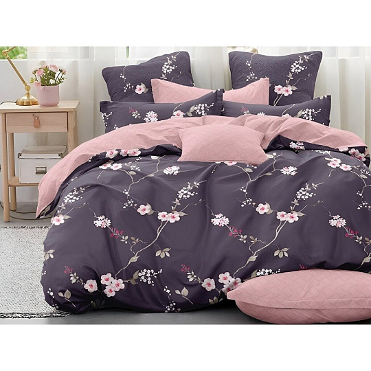 Постельное белье евро, простыня 200х220 см, 2 наволочки 70х70 см, пододеяльник 200х220 см, Адель, поплин, Виталина