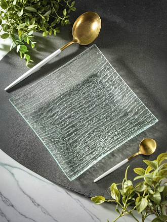 Блюдо стекло, квадратное, 20х20х2 см, Лед полосы, Y4-8742