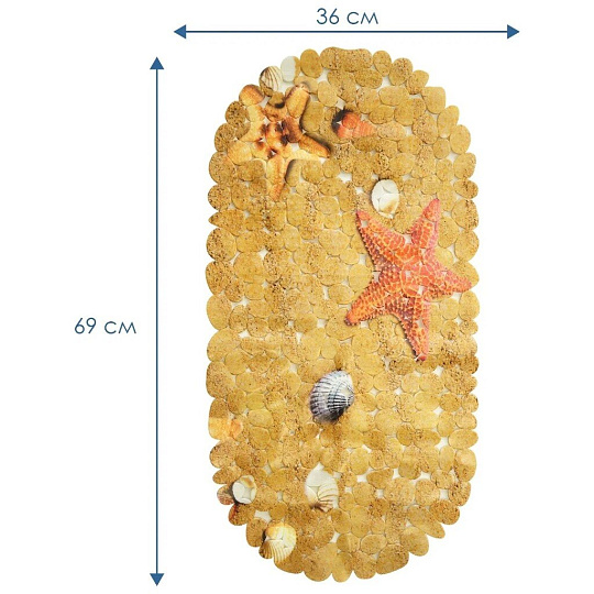 Коврик для ванной, антискользящий, 0.36х0.69 м, ПВХ, Вилина, Paradise Побережье, FV45