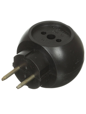 Тройник 3 гнезда, без заземления, круглый, 6 А, черный, Jett, 202-353