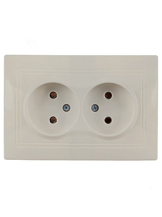 Розетка скрытой установки, 2 гнезда, без заземления, 10 А, керамика, слоновая кость, TDM Electric, Таймыр, SQ1814-0113