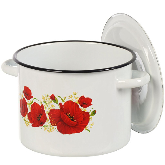 Кастрюля эмалированная сталь, 3.5 л, крышка сталь, цилиндрическая, Сибирские товары, Маки, С1612.3*67