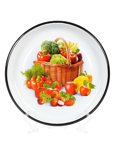 Тарелка обеденная, эмалированная сталь, 22 см, 0.5л, круглая, СтальЭмаль, 1с4с/К, в ассортименте