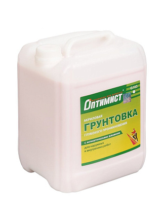 Грунтовка водно-дисперсионная, акриловая, Оптимист, G103, глубокого проникновения, для внутренних и наружных работ, 5 л, зеленая этикетка