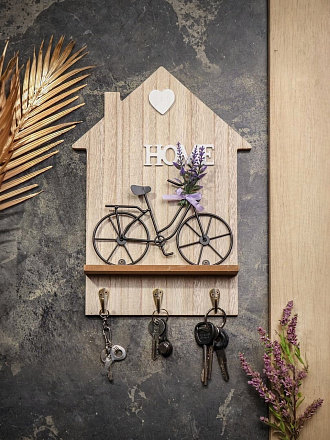 Ключница Домик, 24х34х4 см, 3 крючка, на декоративном панно, Y4-3484