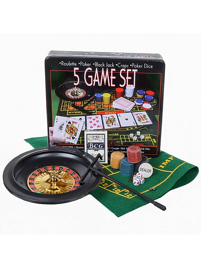 Игра настольная 5в1, 33х29х6.5 см, фишки 100 штук, колода карт, рулетка, Y6-6374