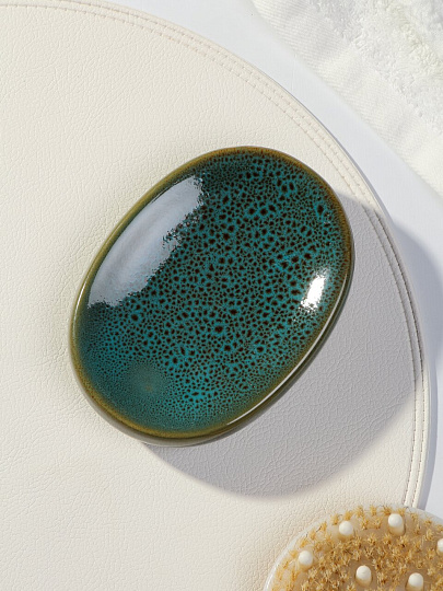 Мыльница настольная настольная, керамика, 14.5х10.5х3 см, малахит глянцевая, Y4-9876