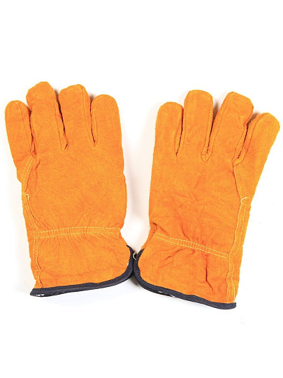 Перчатки цельноспилковые, спилок, замша, без рисунка, оранжевая основа, манжет-резинка, утепленные, мех-барашек, Стандарт