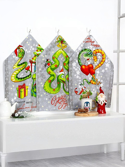 Набор полотенец кухонных 3 шт, 45х60 см, рогожка, 100% хлопок, АртДизайн, Маскарад, Россия