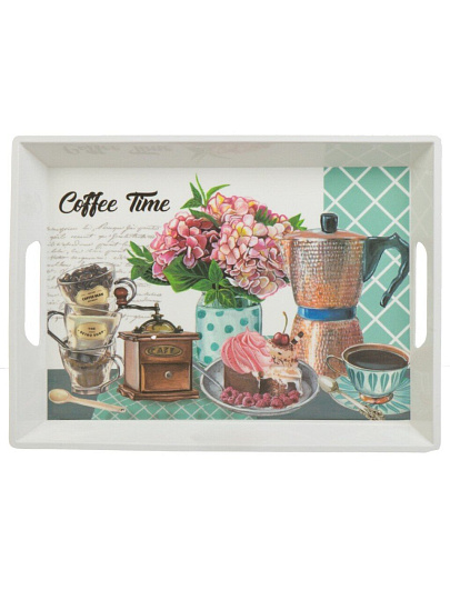 Поднос пластик, 43,5х32 см, прямоугольный, с ручками, Кофе, Y4-7871