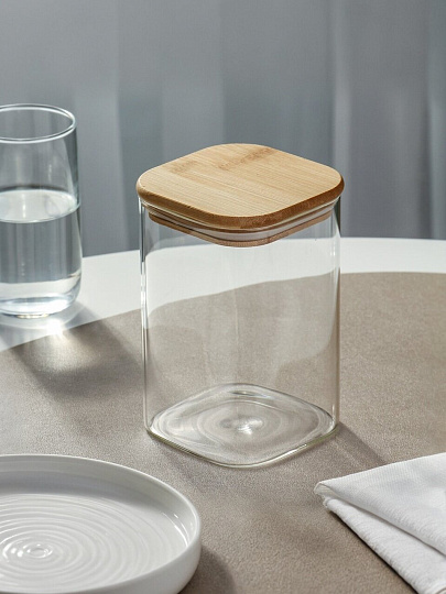 Банка для сыпучих продуктов, стекло, 1.2 л, 10х15.5 см, с крышкой, Daniks, Квадрато, STF10150