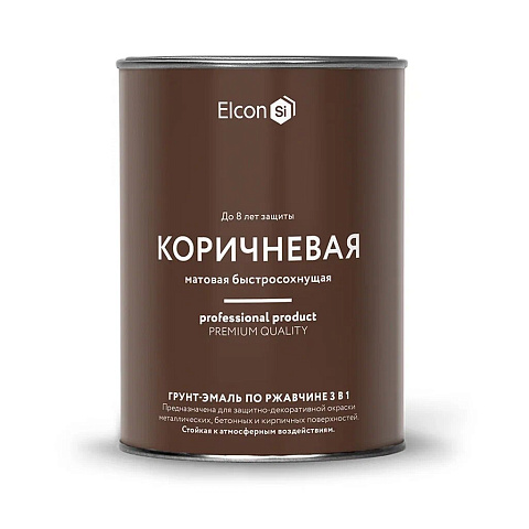 Грунт-эмаль Elcon, 3в1 матовая, по ржавчине, смоляная, коричневая, RAL 8017, 0.8 кг