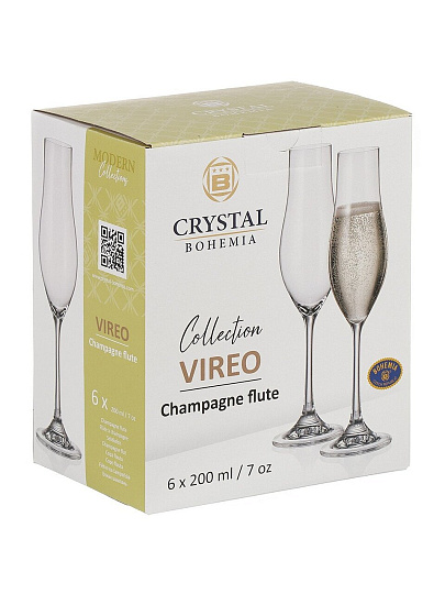 Бокал для шампанского, 200 мл, стекло, 6 шт, Bohemia, Vireo, 91L/1SJ38/0/00000/200-664